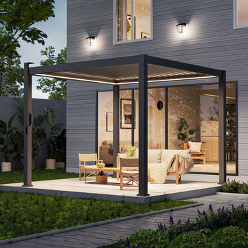 SONKUKI Brighten Up Your Outdoor Fun with Our Detachable Control Panel LED-Equipped Aluminum Frame Pergola ¨C Solar and USB Charging Options