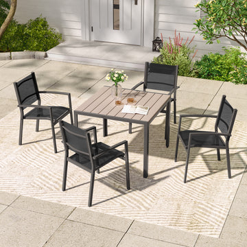 Sonkuki 5-Piece Patio Dining Furniture Set, with Textilene Chairs Resin Tabletop for Garden