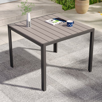 Sonkuki Patio Dining Table, Outdoor Metal Frame Square Table with HIPS Tabletop
