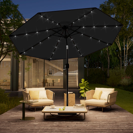 SONKUKI 10ft Solar-powered Large Round Outdoor Patio Market Umbrella with Crank