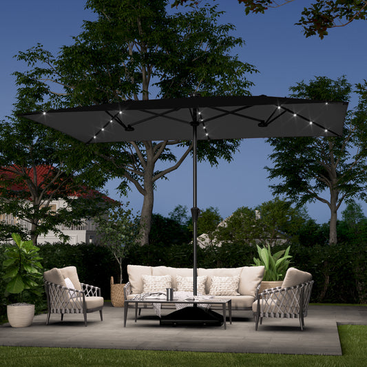 SONKUKI 11x7Ft LED Large Double-Sided Rectangular Outdoor Patio Market Umbrella with Crank