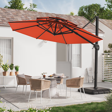 SONKUKI 11Ft Double Top Patio Hanging Octagon Cantilever Umbrella with 360-degree Rotating Canopy