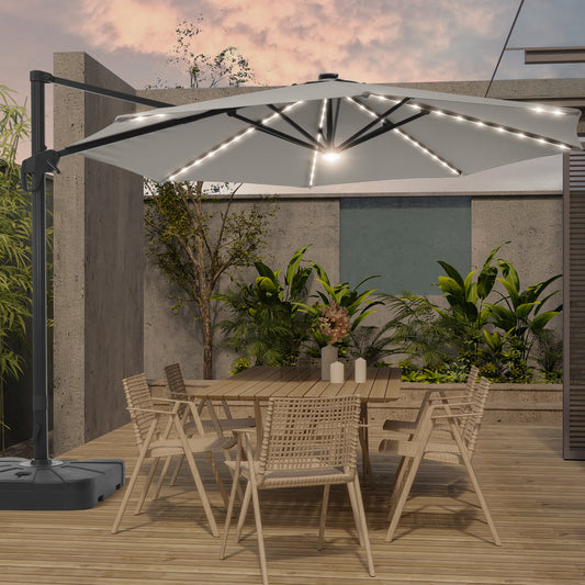SONKUKI 11¡¯ Outdoor Round Cantilever Windproof Solar LED Offset Umbrella - Sonkuki