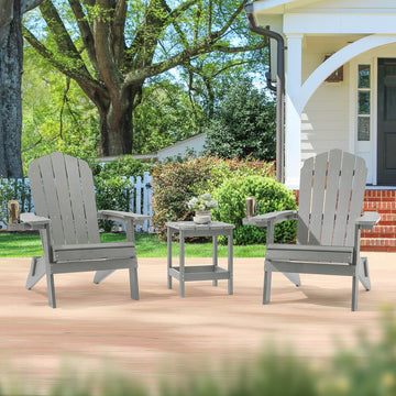 SONKUKI Patio Folding Fire Pit Adirondack Chair Outdoor Plastic Resin Outside Lounge With a Cupholder - Sonkuki