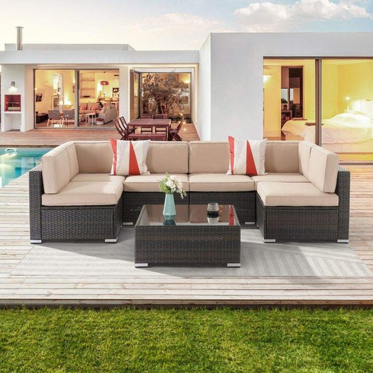 SONKUKI  7 Pieces Outdoor Sofa Sets, Sectional Furniture PE Wicker Sofa - Sonkuki