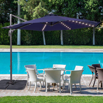 SONKUKI 10FT LED Cantilever Patio Outdoor Round Offset 360¡ã Rotation Hanging Solar Lights Umbrellas - Sonkuki