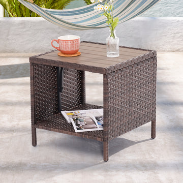 Sonkuki Patio HIPS Side Table, Square Coffee Table,Rattan End Table