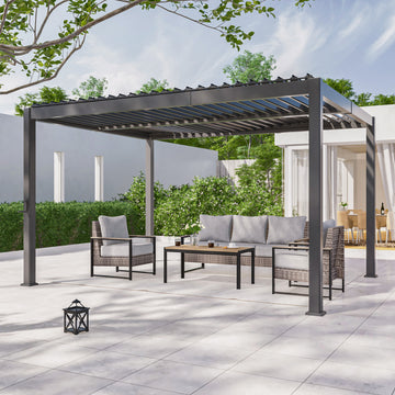 SONKUKI Modern Aluminum Pergola for Outdoor Garden with Adjustable Louvered Roof, Effortless Maintenance, and Patented Design, Gray