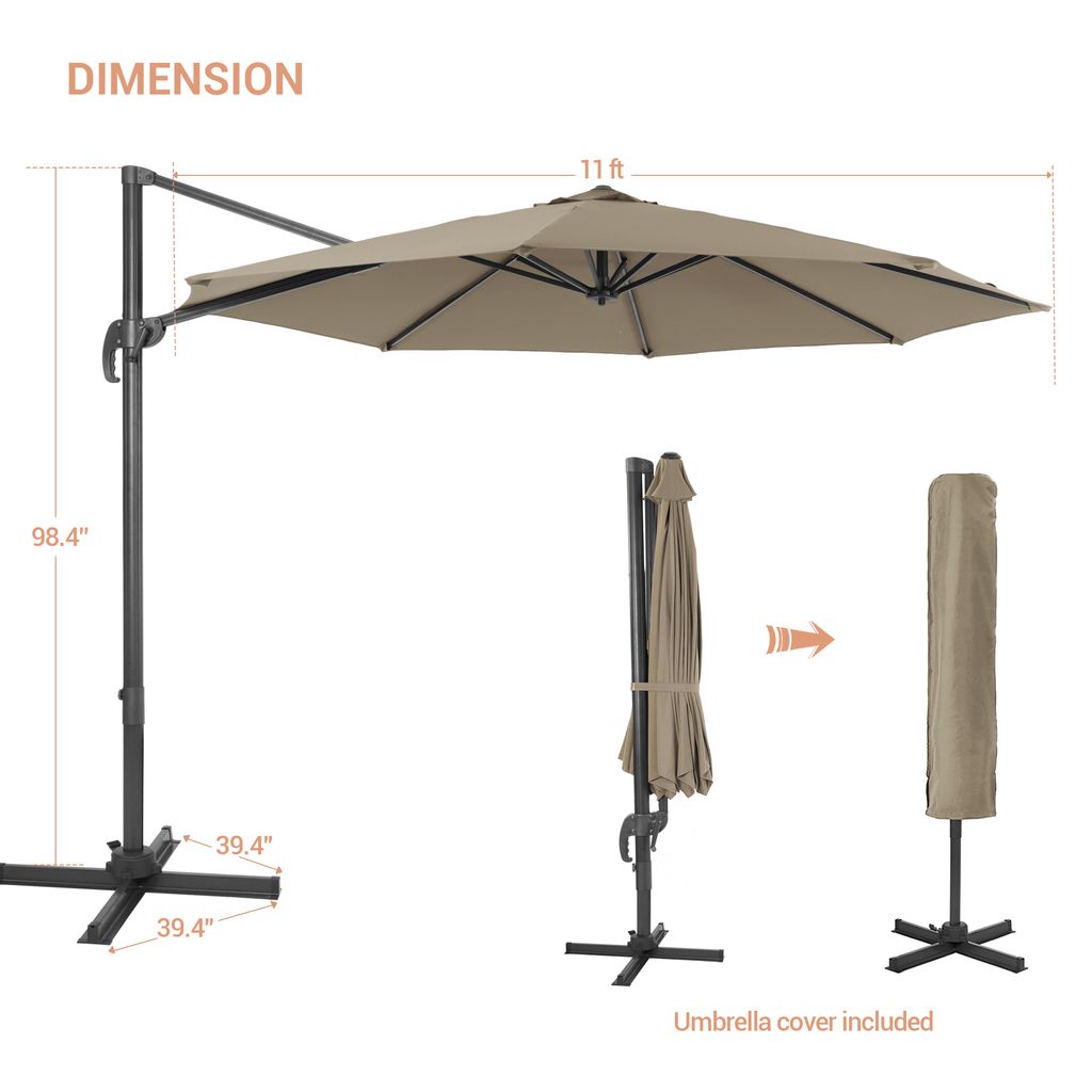 SONKUKI 11ft Cantilever Umbrella Standard.