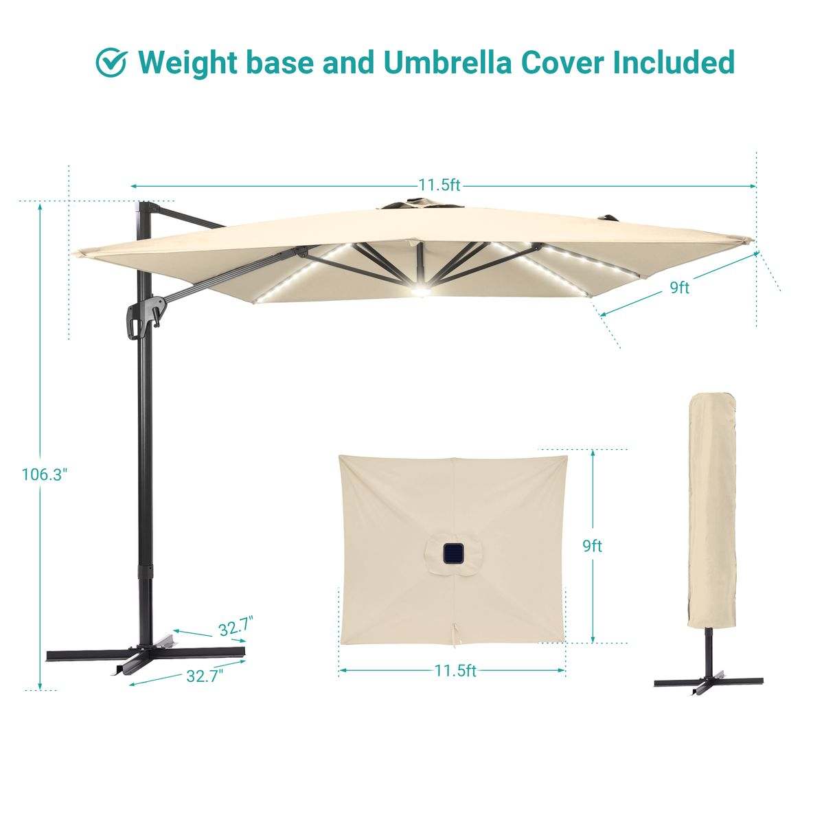 SONKUKI 11.5x9ft LED Cantilever Umbrella Pro.