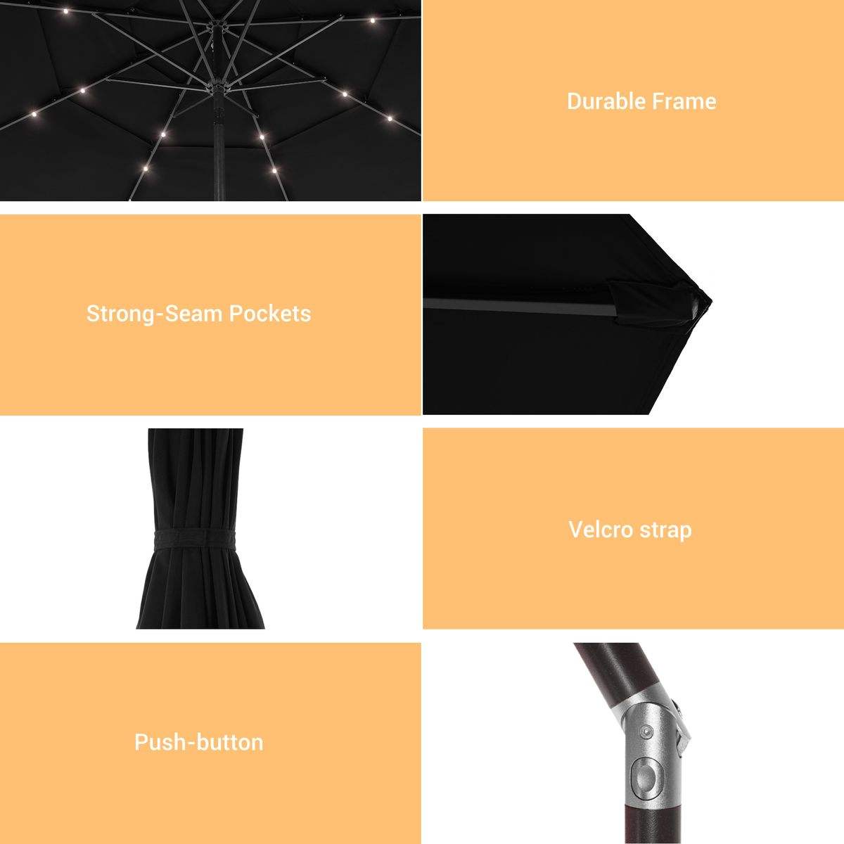 SONKUKI 10ft LED 3 Tiers Market Umbrella.