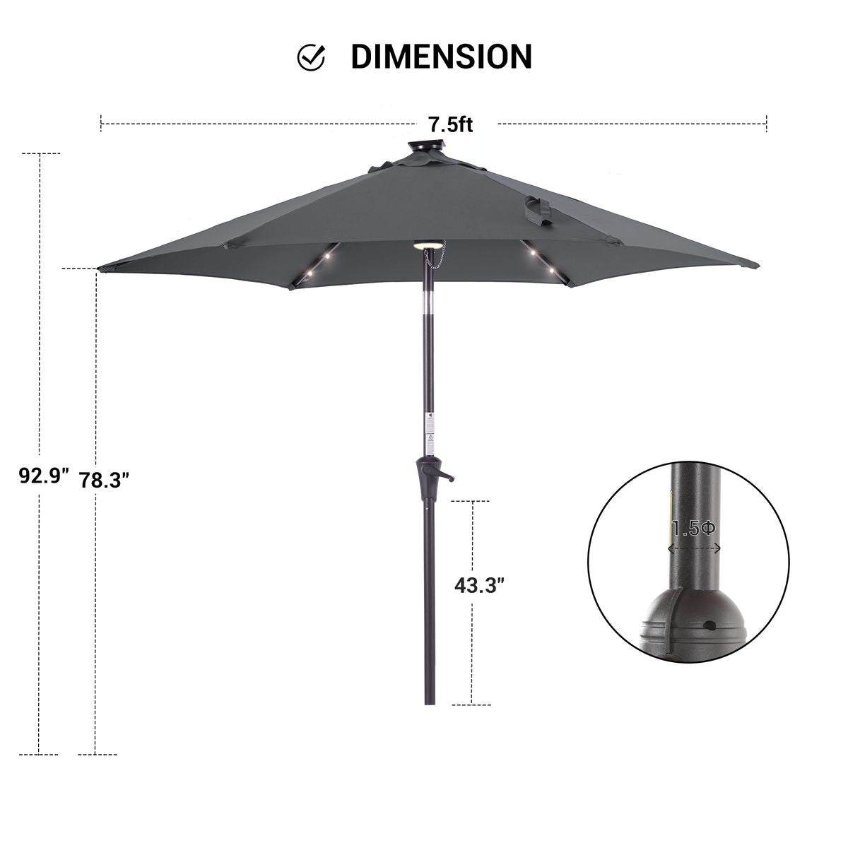 SONKUKI CFS LED 7.5 FT Market Umbrella.