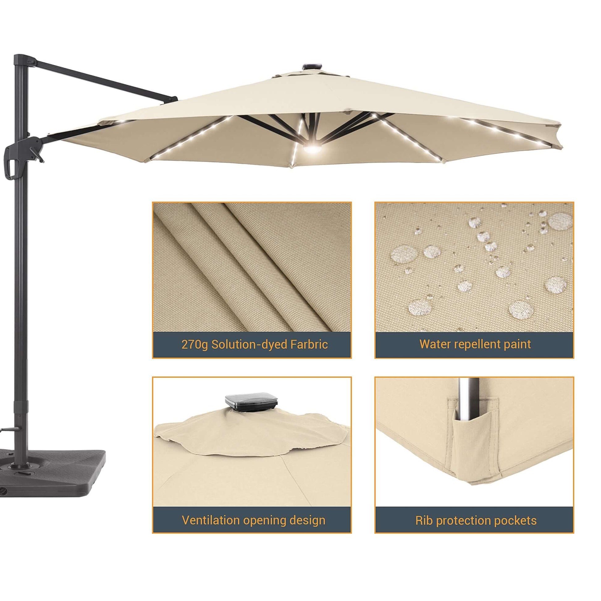 SONKUKI 11ft LED Cantilever Umbrella.