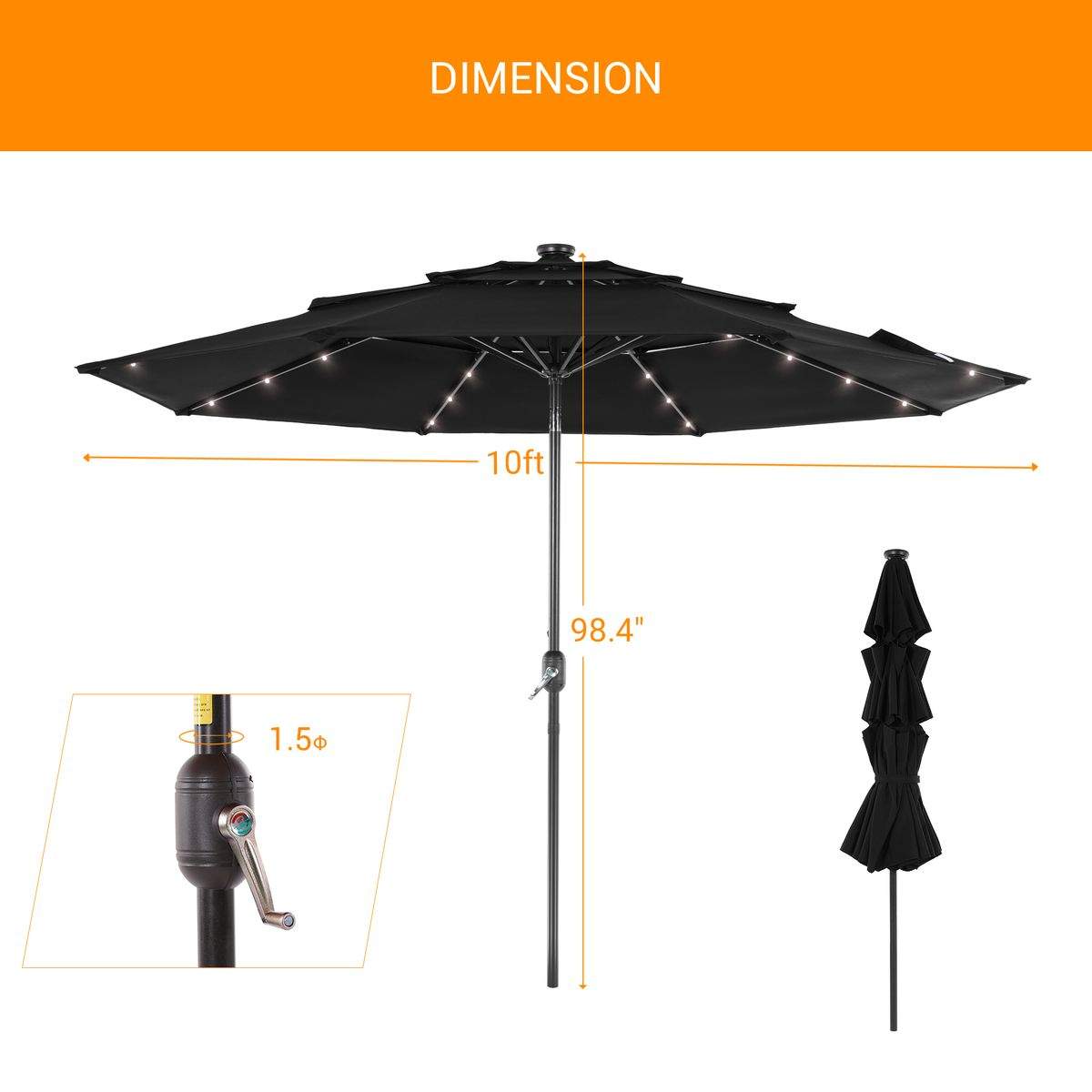 SONKUKI 10ft LED 3 Tiers Market Umbrella.