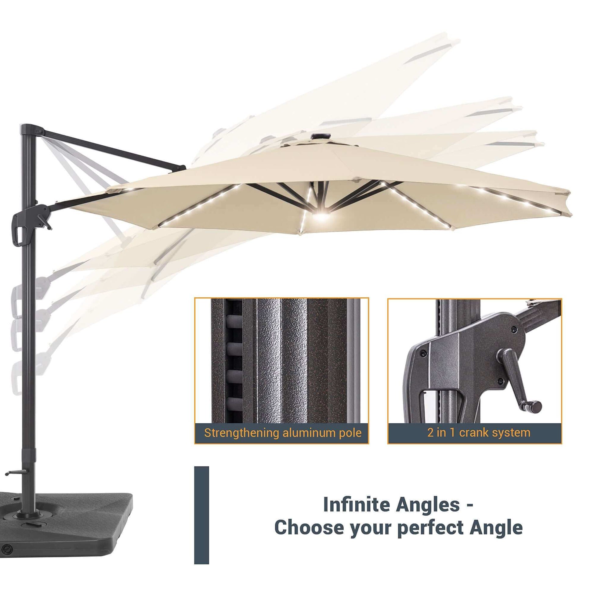 Patio Umbrella SONKUKI cantilever 11¡¯ Outdoor Round Solar LED