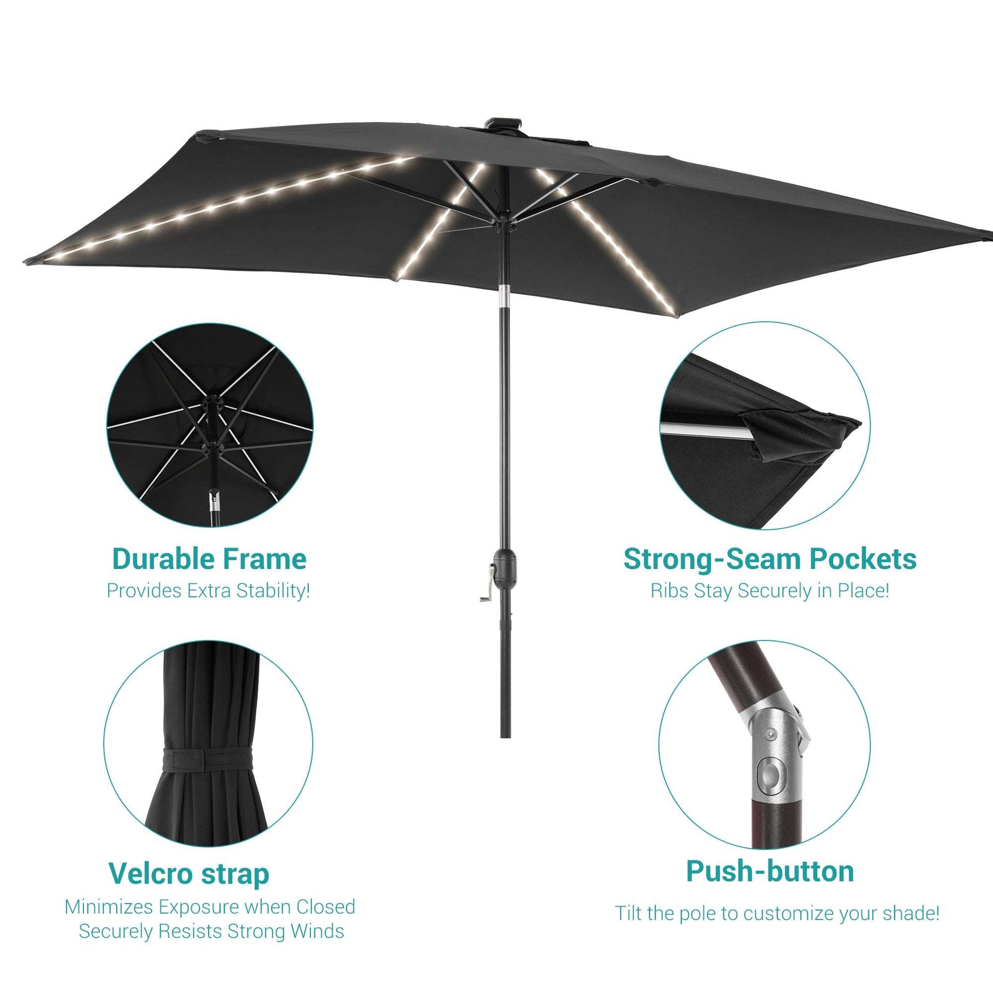 SONKUKI 9x6Ft LED Market Umbrellas.
