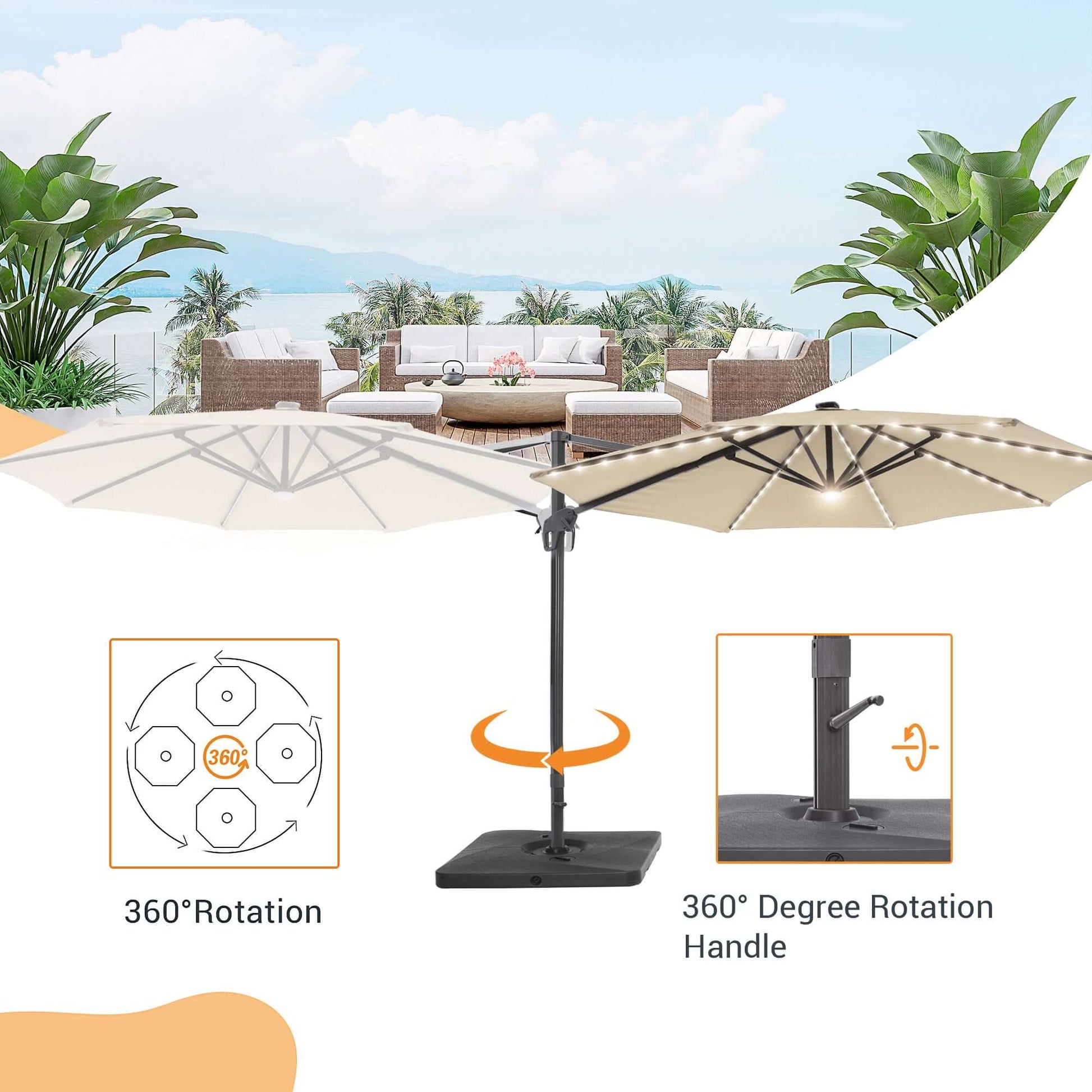 SONKUKI 11ft LED Cantilever Umbrella.
