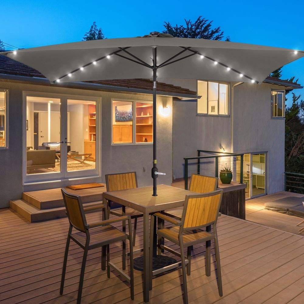 SONKUKI Outdoor Rectangle LED 10 x 6.5Ft Patio Table Umbrellas UV-Resistant Canopy With 6 Ribs - Sonkuki