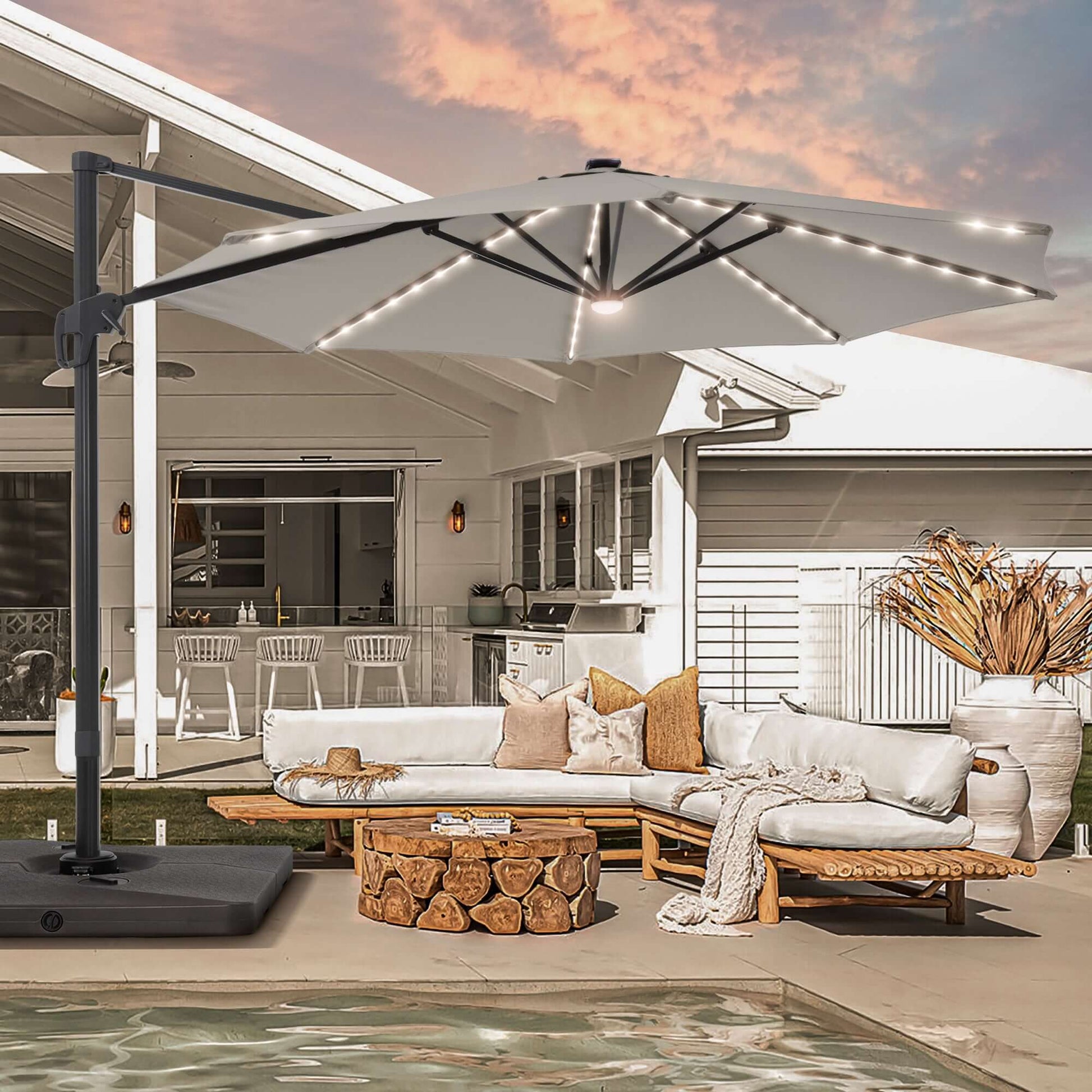 SONKUKI 11ft LED Cantilever Umbrella.