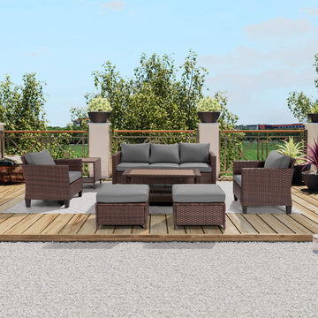 Garden Furniture 7-Piece Patio Sofa Set Brown Rattan Outdoor Furniture