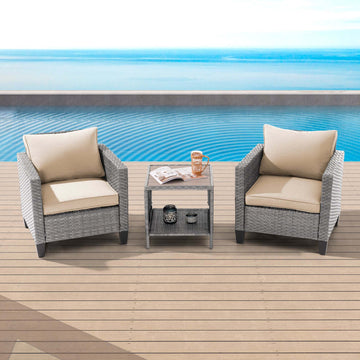 Outdoor Sofa SONKUKI 3-Piece Patio Sofa Set Gray Rattan