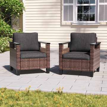 SONKUKI 2 Piece Patio Chairs Set, Wicker Chairs Set with Thick Cushions, All Weather Garden Lawn Poolside Backyard Porch Furniture Set for 2