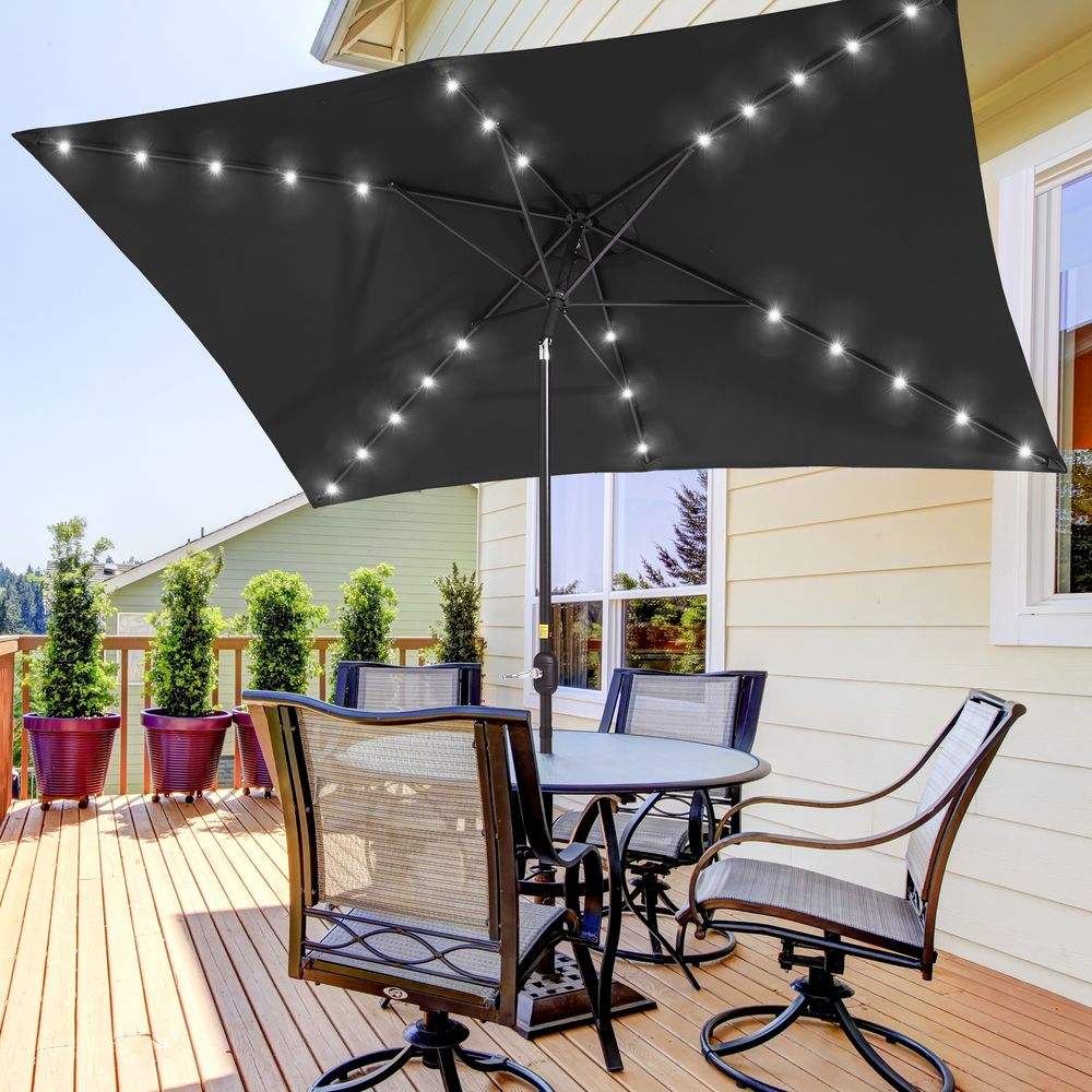 SONKUKI Outdoor Rectangle LED 10 x 6.5Ft Patio Table Umbrellas UV-Resistant Canopy With 6 Ribs - Sonkuki