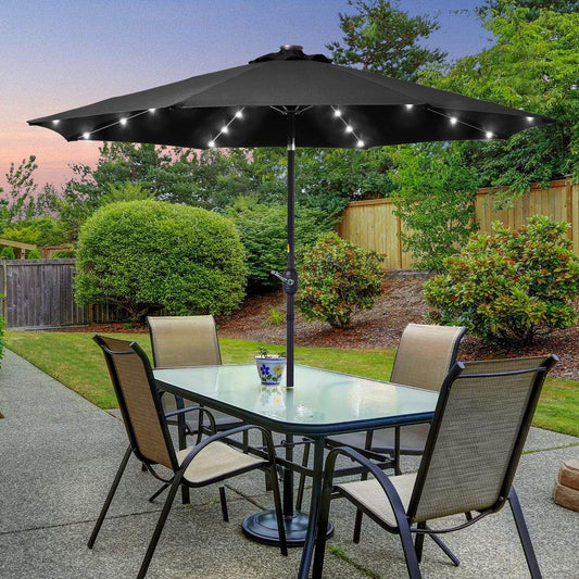SONKUKI LED 9ft Aluminum Patio Market Circle Outdoor Umbrellas with Solar Lights and Sturdy Ribs - Sonkuki