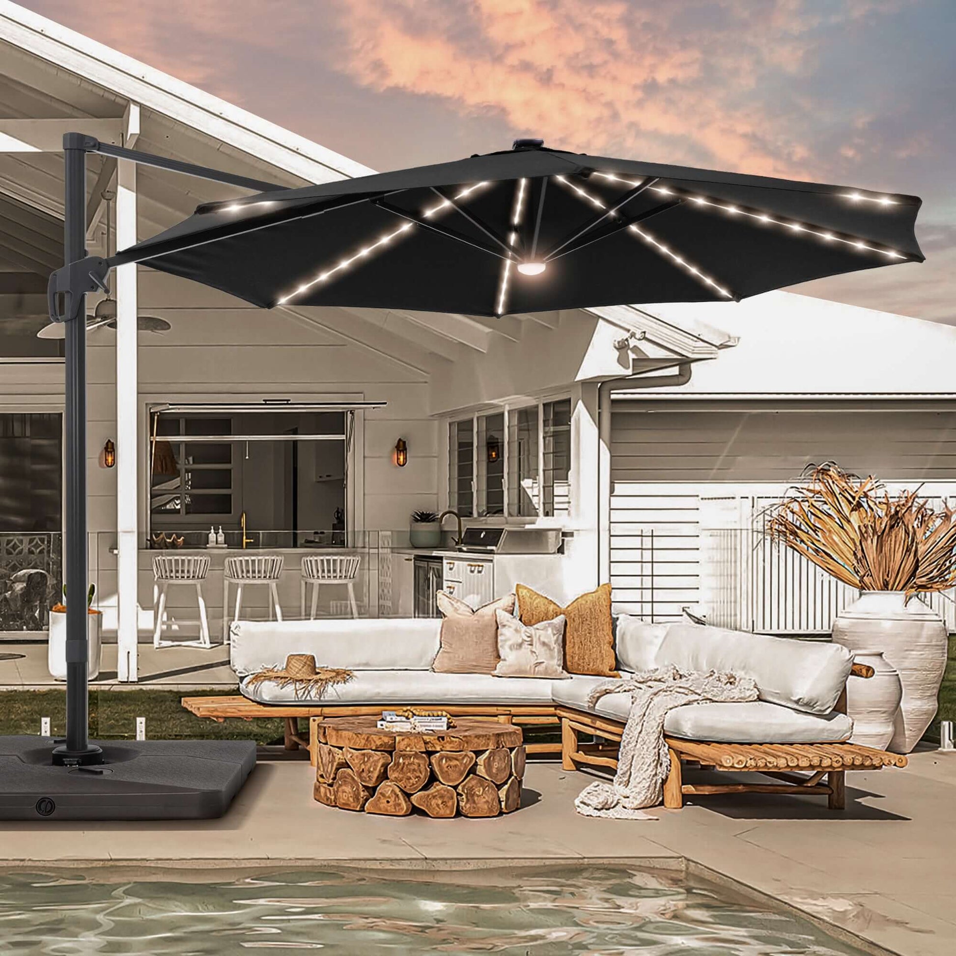 SONKUKI 11ft LED Cantilever Umbrella.