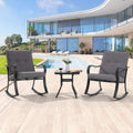 SONKUKI 3-Piece Rocking Bistro Set Steel Frame Patio Thickened Sponge Cushions& Glass Table Porch Rocking Chairs - Sonkuki