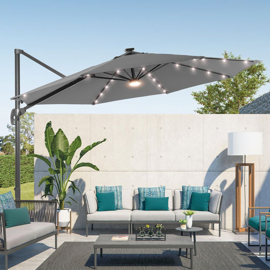 SONKUKI 11ft LED Cantilever Umbrella Standard.
