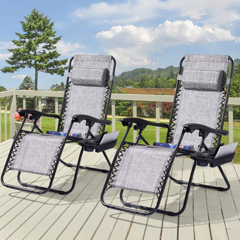 SONKUKI Patio Zero Gravity Chair Outdoor Infinity Recliner Folding Waterproof Chairs 2 Pieces - Sonkuki