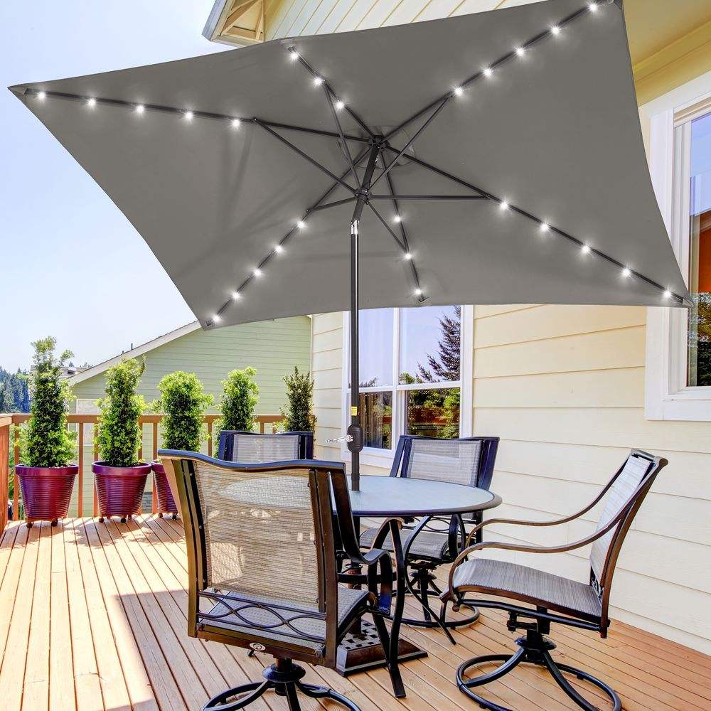 SONKUKI Outdoor Rectangle LED 10 x 6.5Ft Patio Table Umbrellas UV-Resistant Canopy With 6 Ribs - Sonkuki