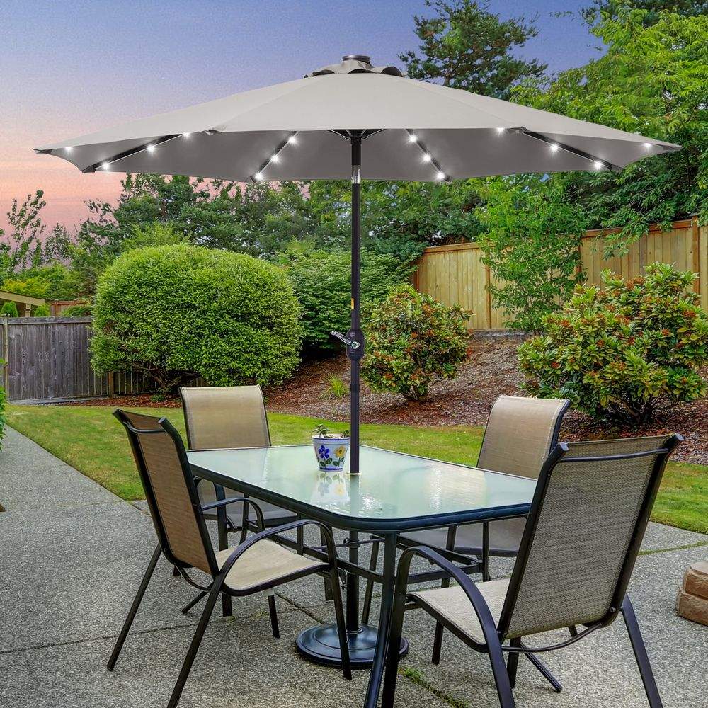 SONKUKI LED 9ft Aluminum Patio Market Circle Outdoor Umbrellas with Solar Lights and Sturdy Ribs - Sonkuki
