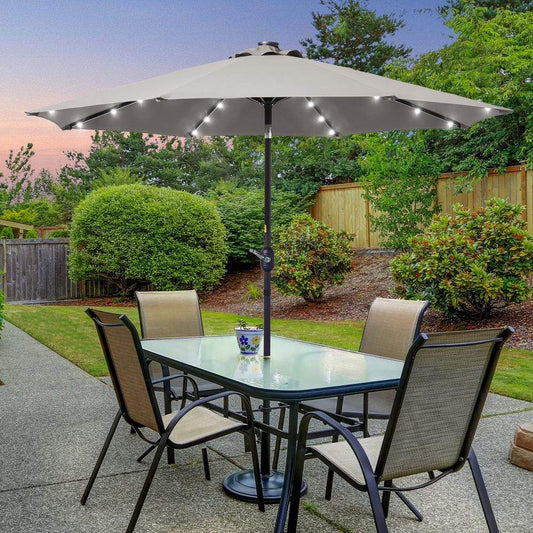 SONKUKI LED 9ft Aluminum Patio Market Circle Outdoor Umbrellas with Solar Lights and Sturdy Ribs - Sonkuki