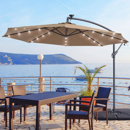SONKUKI 10ft. Outdoor Hanging Patio Offset LED Umbrellas 50+ UV Protection Cantilever - Sonkuki