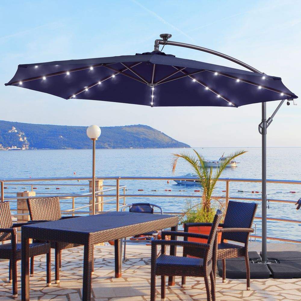 SONKUKI 10ft. Outdoor Hanging Patio Offset LED Umbrellas 50+ UV Protection Cantilever - Sonkuki