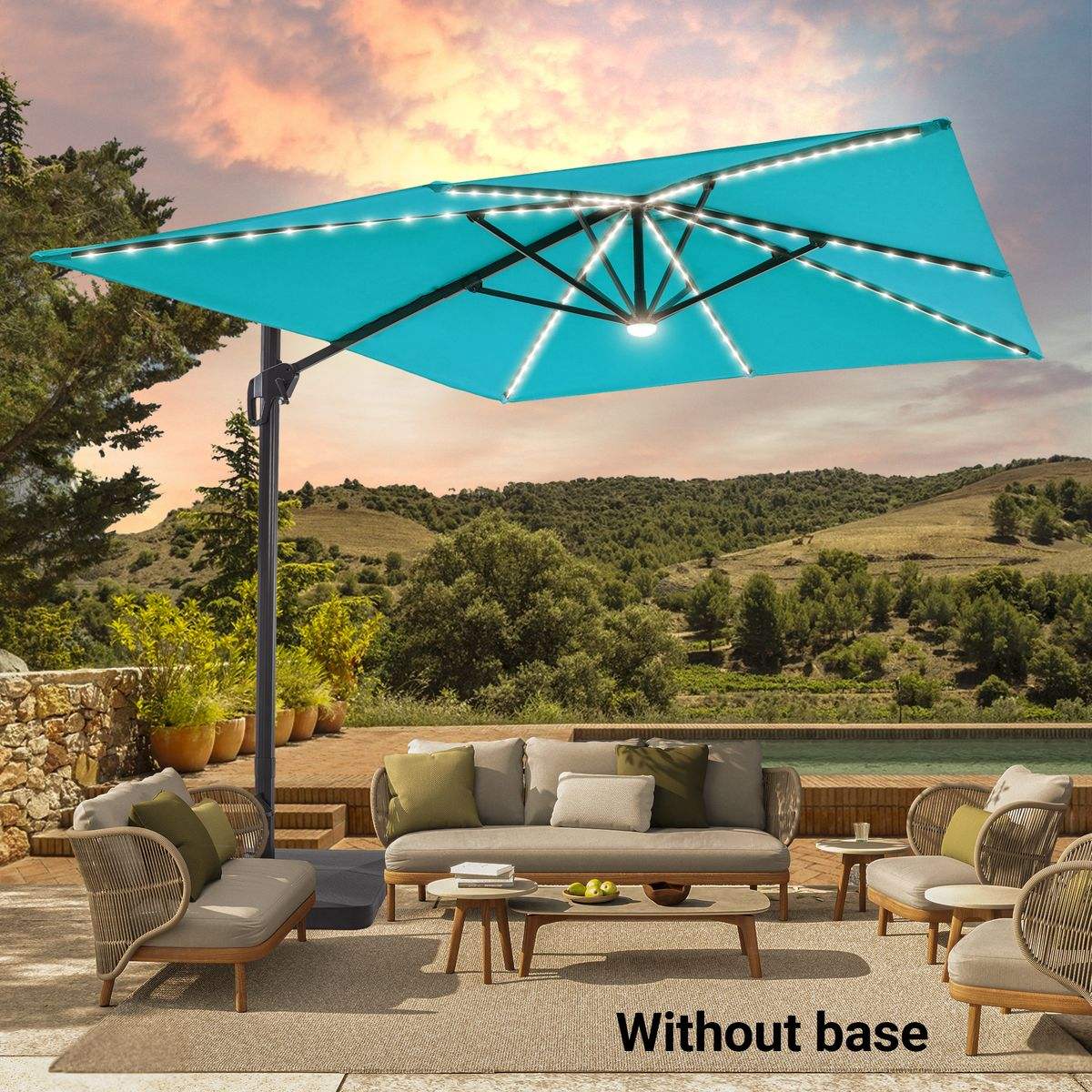 SONKUKI 11.5x9ft LED Cantilever Umbrella Pro.