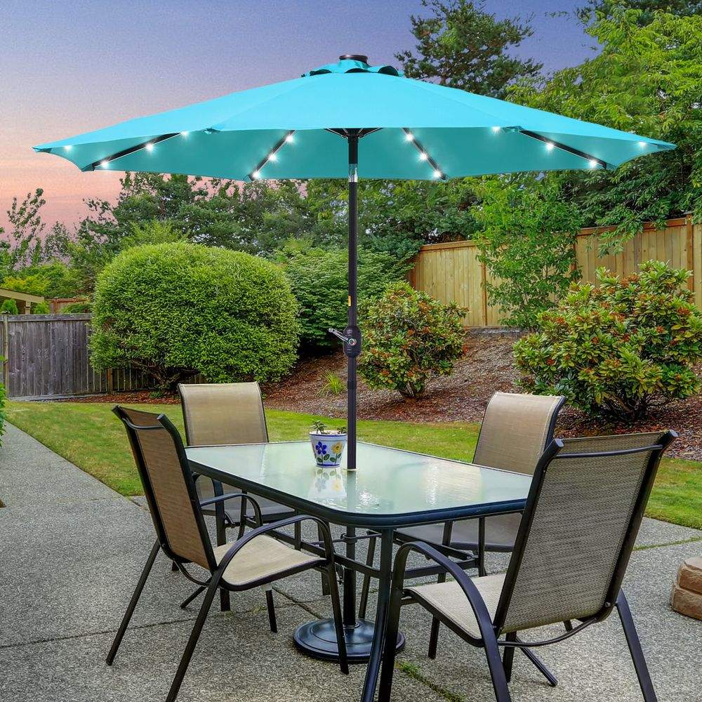 SONKUKI LED 9ft Aluminum Patio Market Circle Outdoor Umbrellas with Solar Lights and Sturdy Ribs - Sonkuki