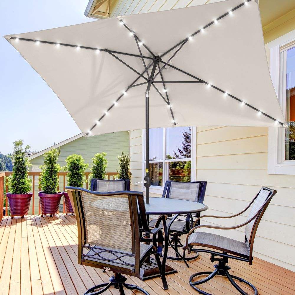 SONKUKI Outdoor Rectangle LED 10 x 6.5Ft Patio Table Umbrellas UV-Resistant Canopy With 6 Ribs - Sonkuki