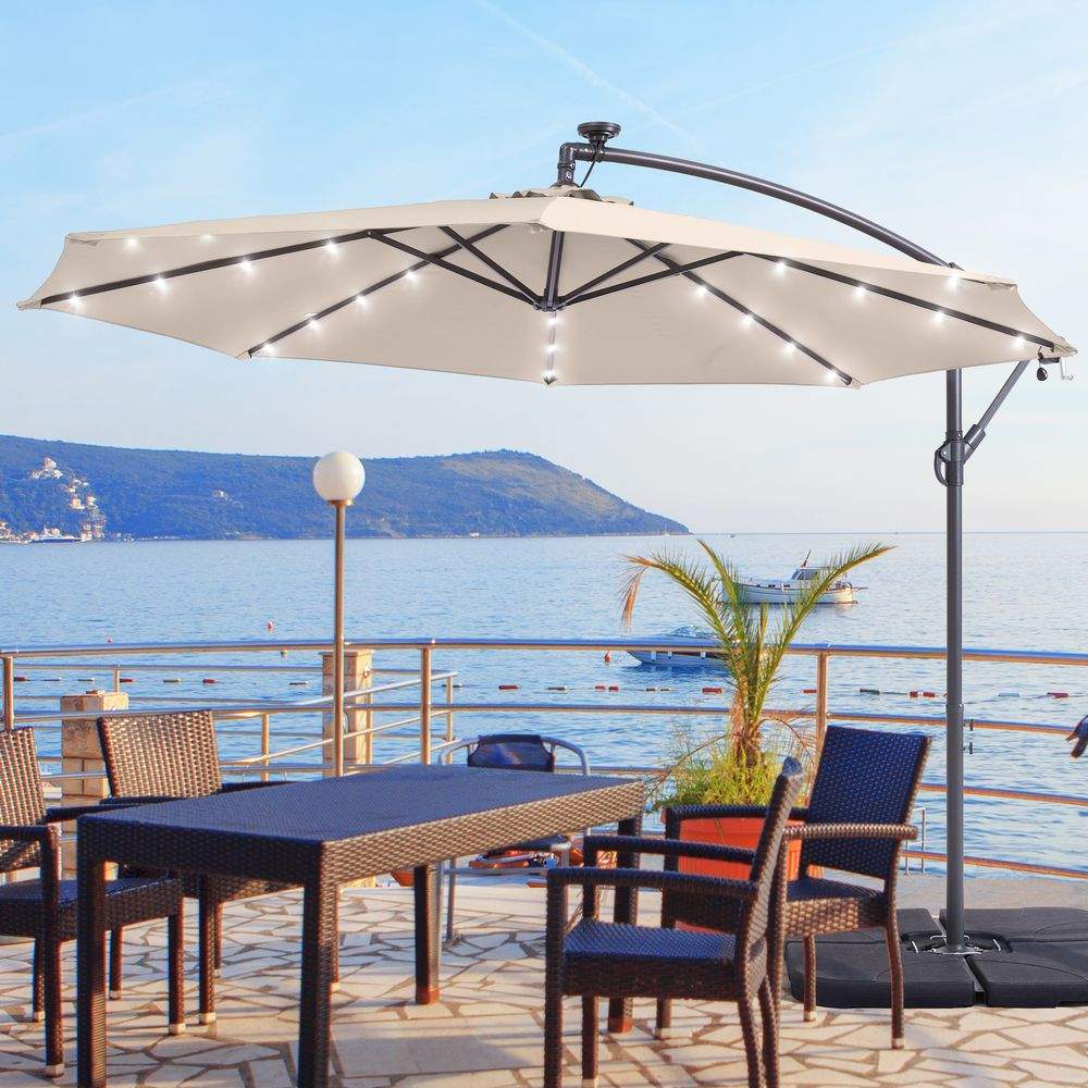 SONKUKI 10ft. Outdoor Hanging Patio Offset LED Umbrellas 50+ UV Protection Cantilever - Sonkuki