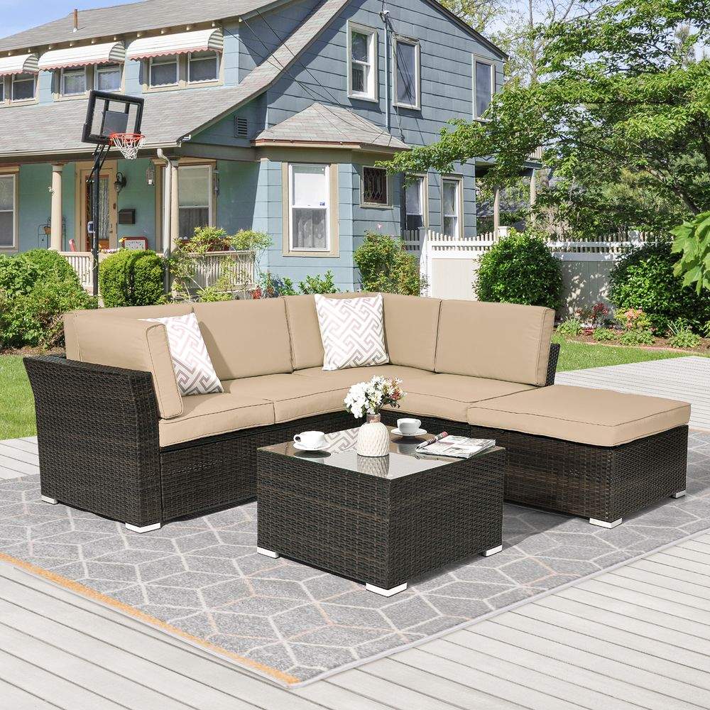 SONKUKI Outdoor Conversation Sofa Set 4-Piece Patio Furniture PE Rattan Wicker Sectional Couch Sets - Sonkuki