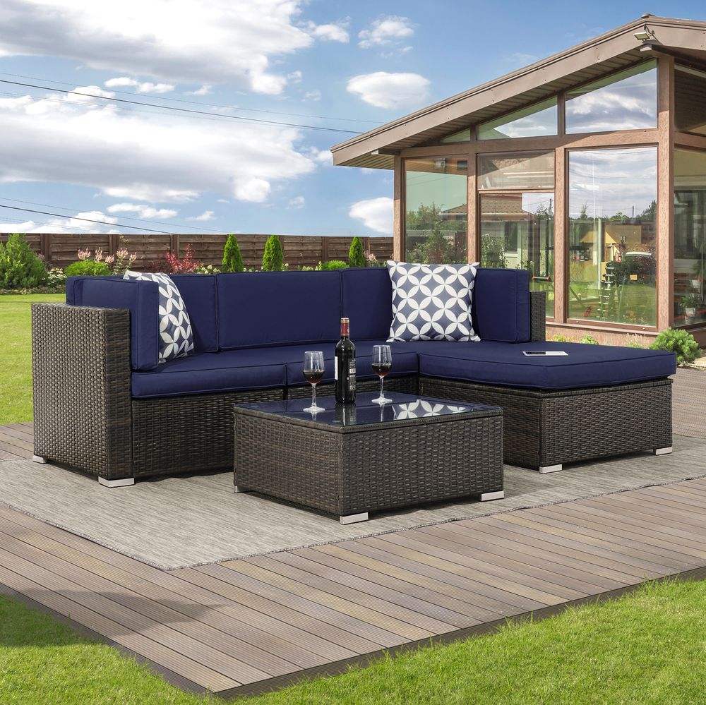SONKUKI 5-Piece Outdoor Sectional Furniture Patio Conversation PE Rattan Wicker Sofa Set - Sonkuki