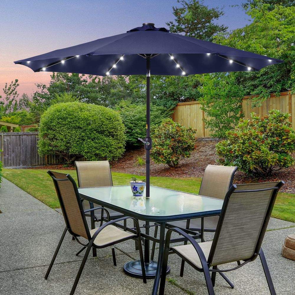 SONKUKI LED 9ft Aluminum Patio Market Circle Outdoor Umbrellas with Solar Lights and Sturdy Ribs - Sonkuki
