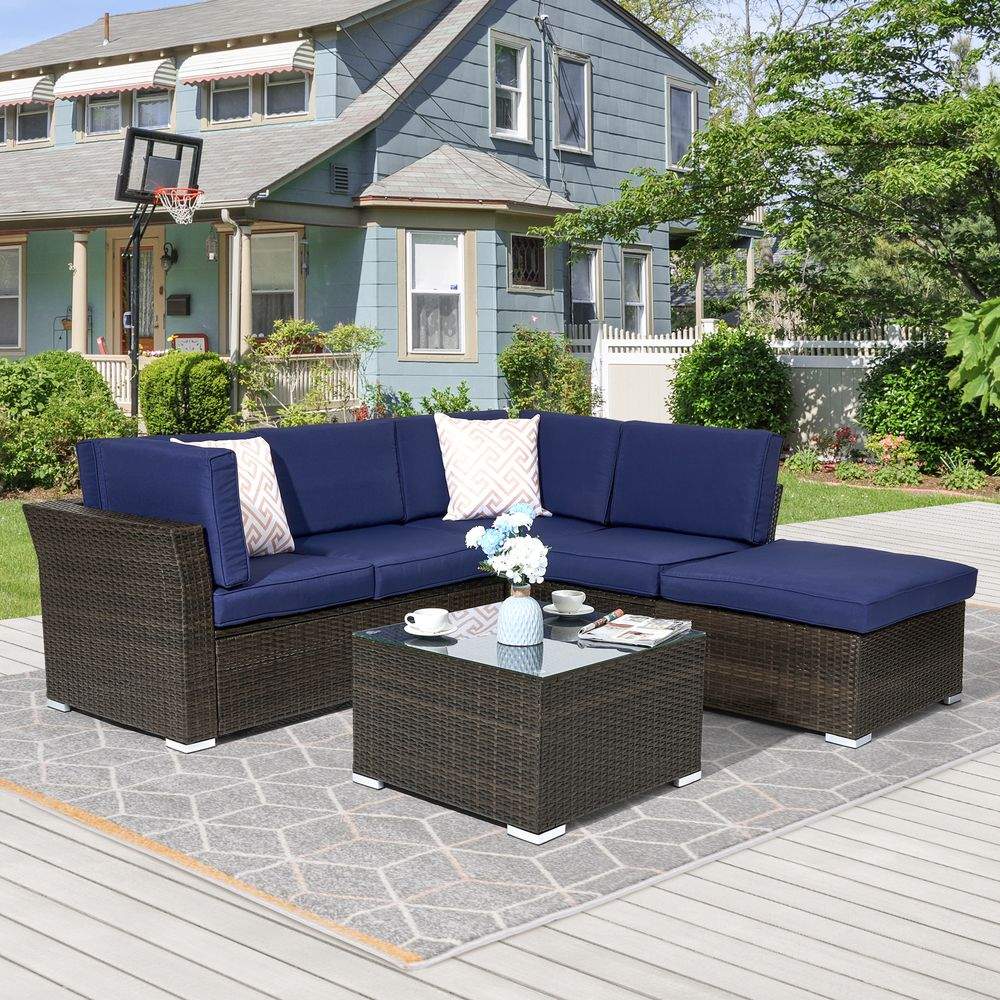 SONKUKI Outdoor Conversation Sofa Set 4-Piece Patio Furniture PE Rattan Wicker Sectional Couch Sets - Sonkuki
