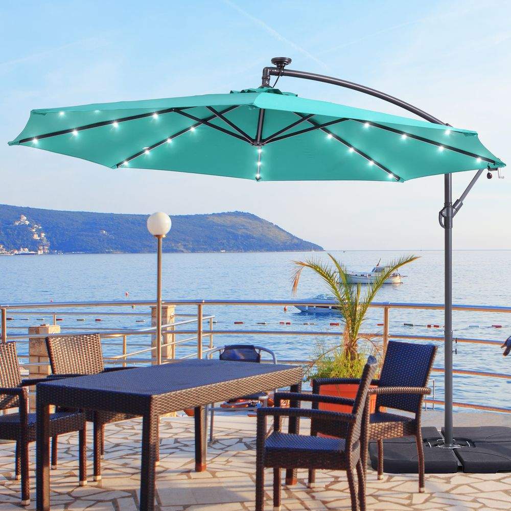 SONKUKI 10ft. Outdoor Hanging Patio Offset LED Umbrellas 50+ UV Protection Cantilever - Sonkuki