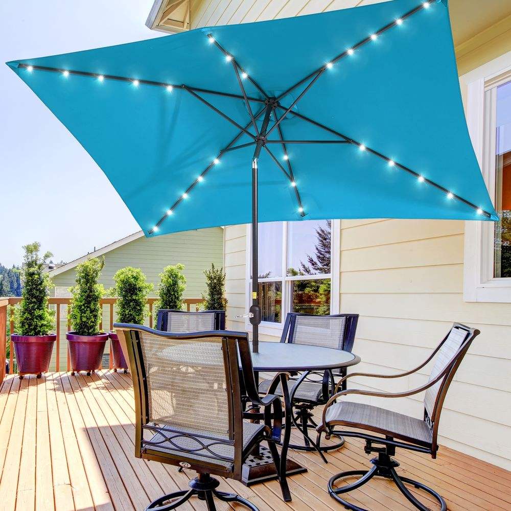 SONKUKI Outdoor Rectangle LED 10 x 6.5Ft Patio Table Umbrellas UV-Resistant Canopy With 6 Ribs - Sonkuki