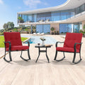 SONKUKI 3-Piece Rocking Bistro Set Steel Frame Patio Thickened Sponge Cushions& Glass Table Porch Rocking Chairs - Sonkuki