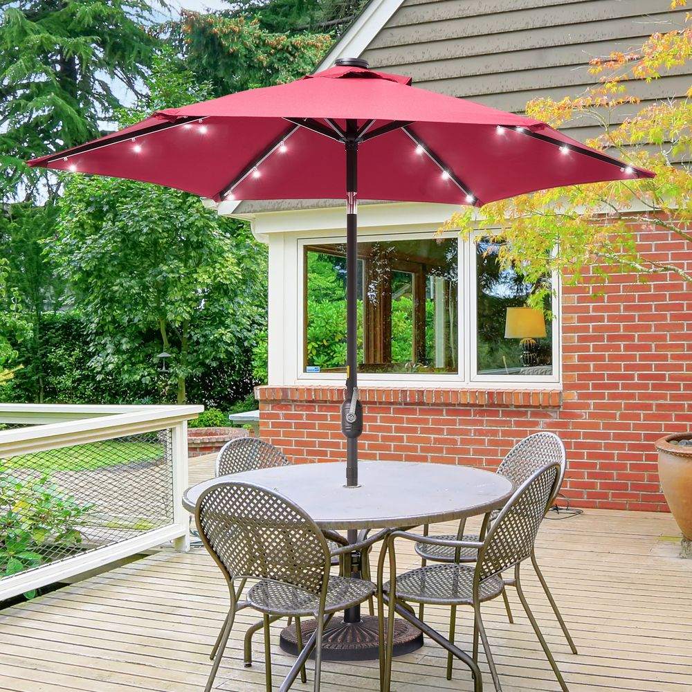 SONKUKI 7.5Ft LED Patio Outdoor Weather-Resistant Frame Table Market Umbrella - Sonkuki
