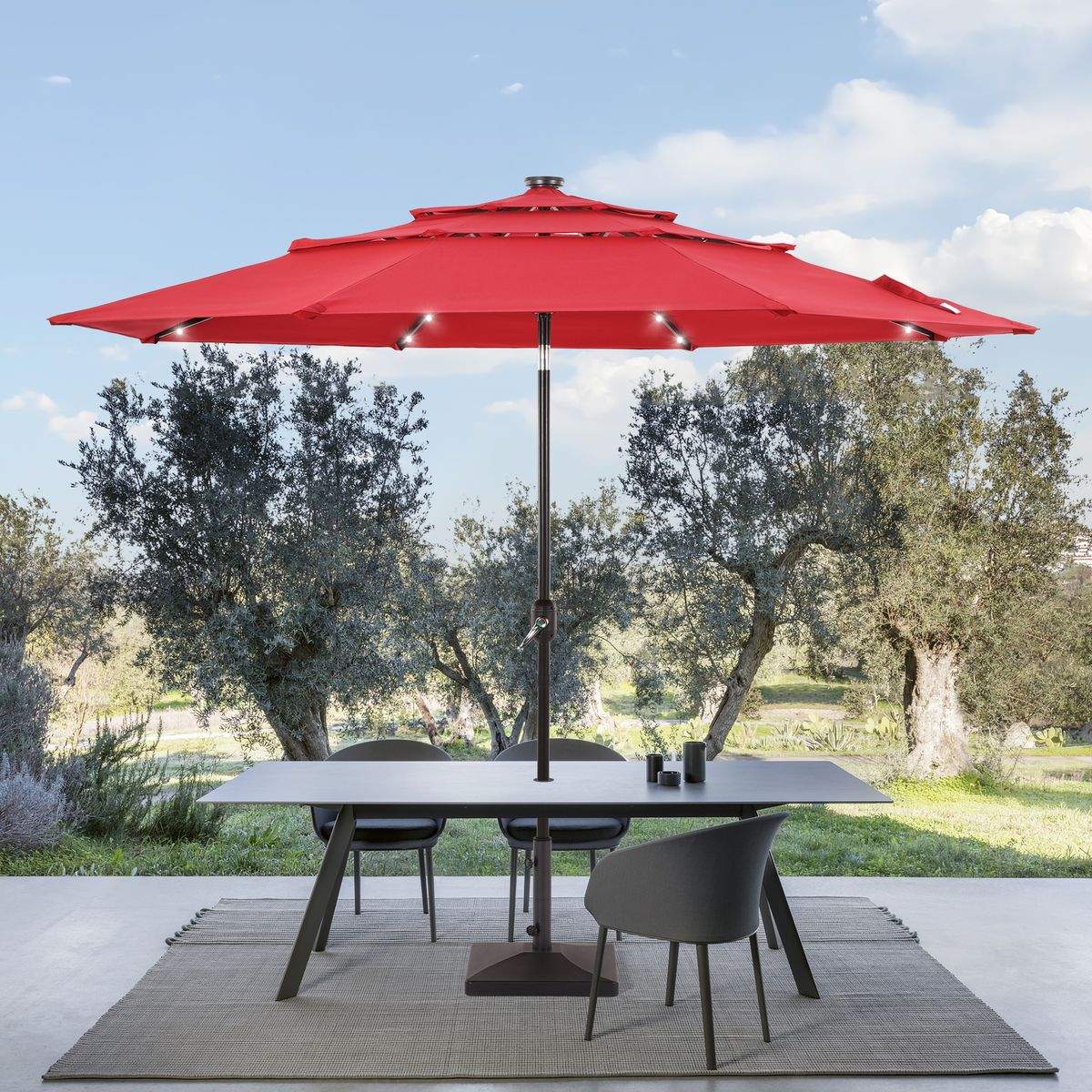 SONKUKI 10ft LED 3 Tiers Market Umbrella.